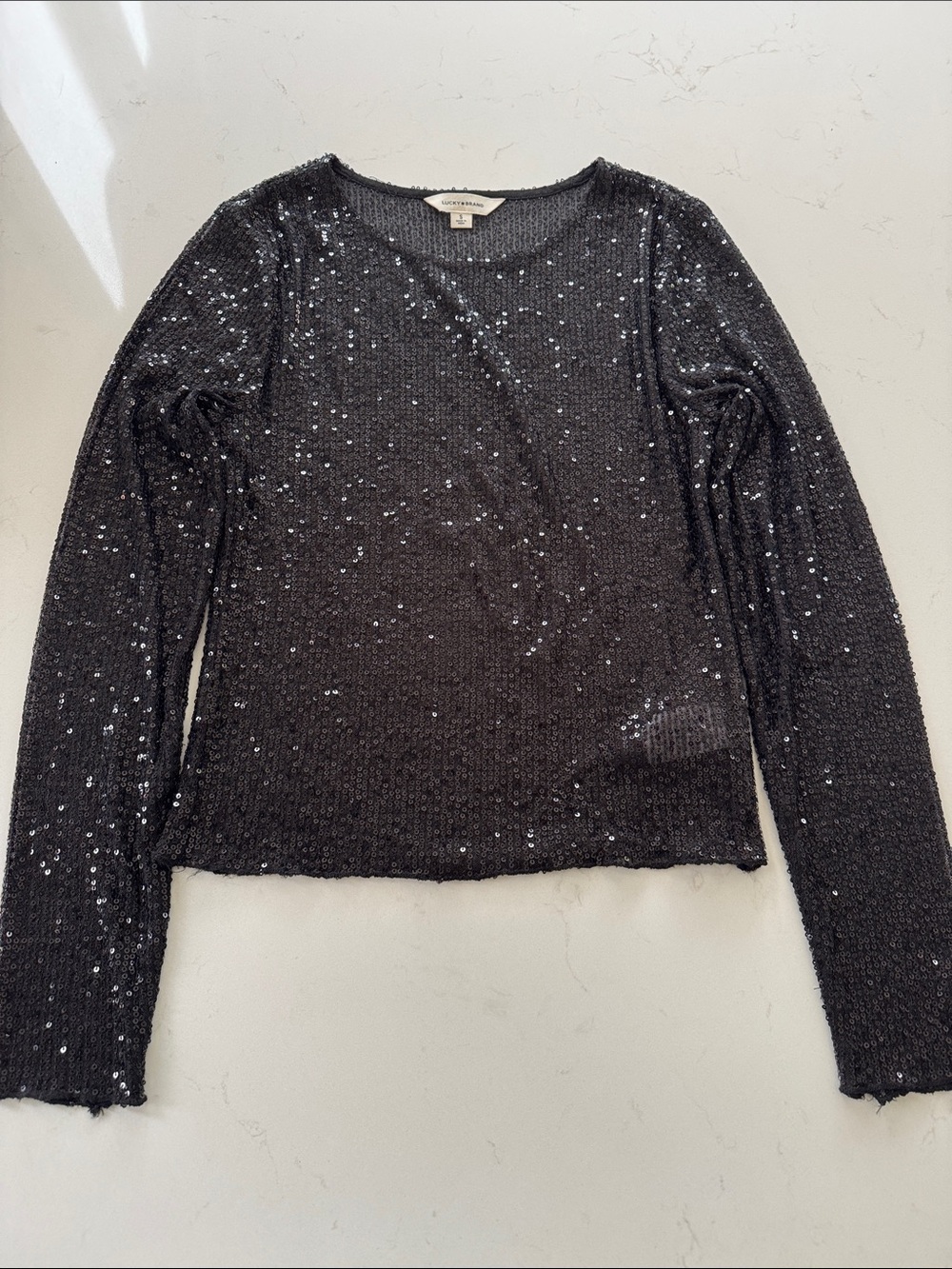 Lucky Brand Black Sequin Long-Sleeve Top Sz: S MWOT